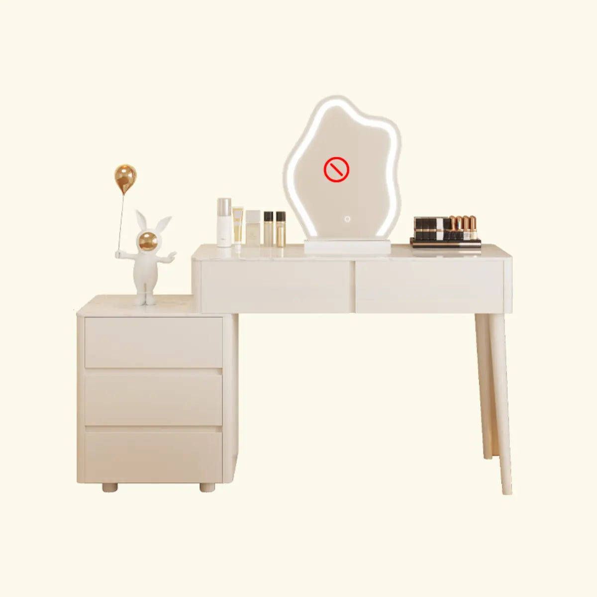 Modern Wavy Marble LED White Adjustable Makeup Vanity Set Image - 3