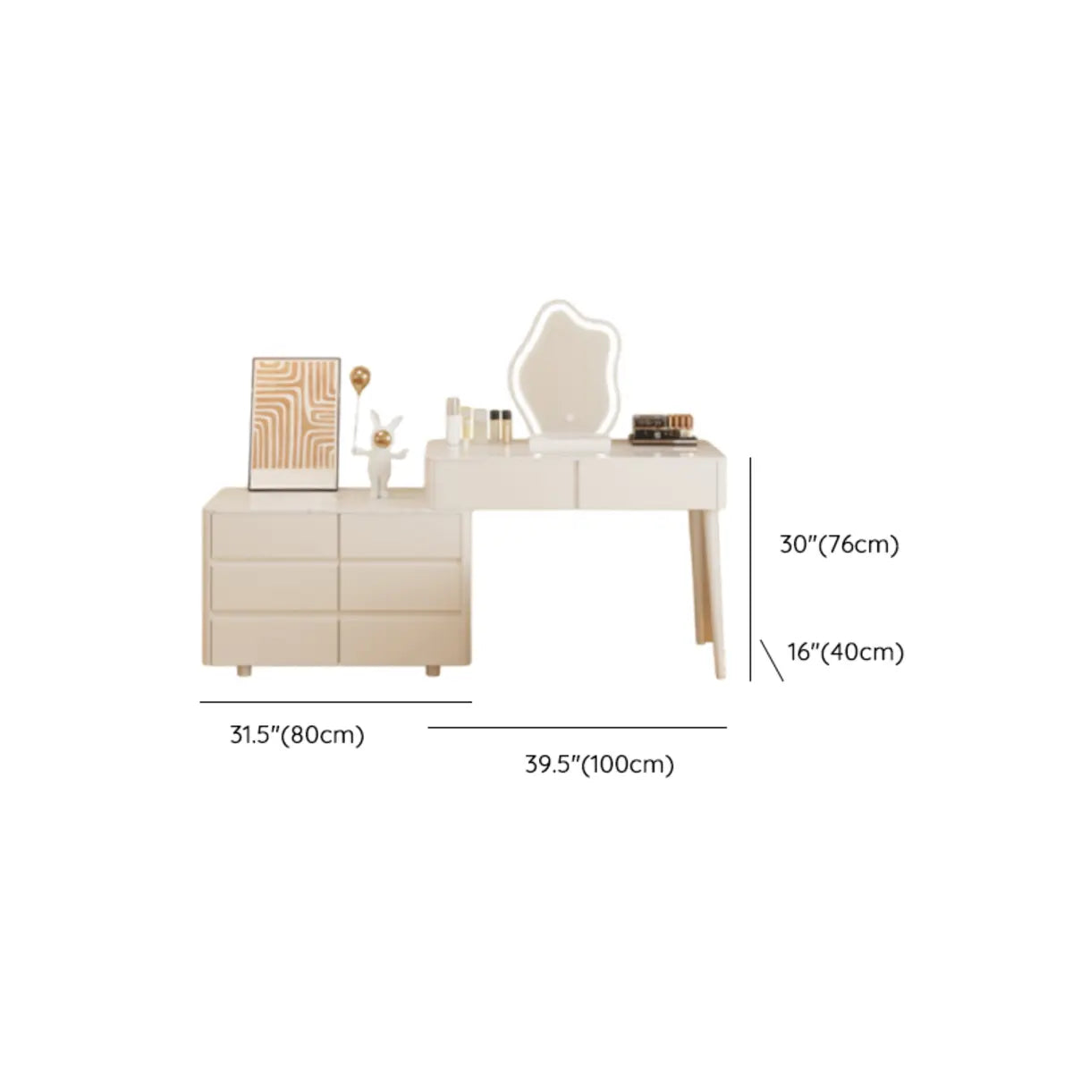 Modern Wavy Marble LED White Adjustable Makeup Vanity Set Image - 16