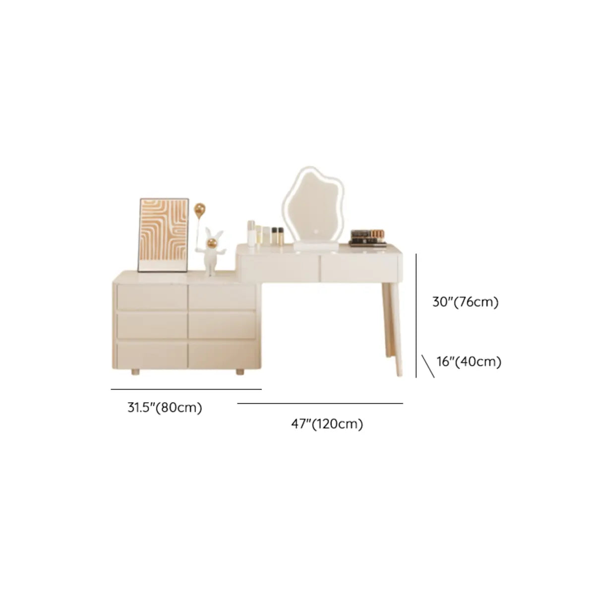 Modern Wavy Marble LED White Adjustable Makeup Vanity Set Image - 17