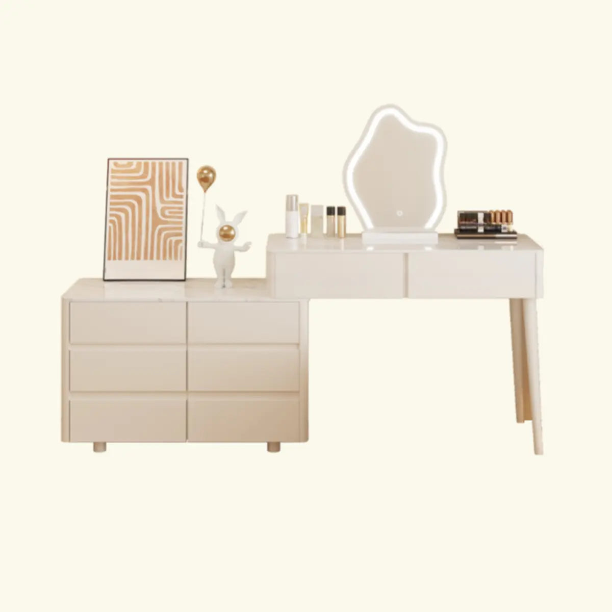 Modern Wavy Marble LED White Adjustable Makeup Vanity Set Image - 5