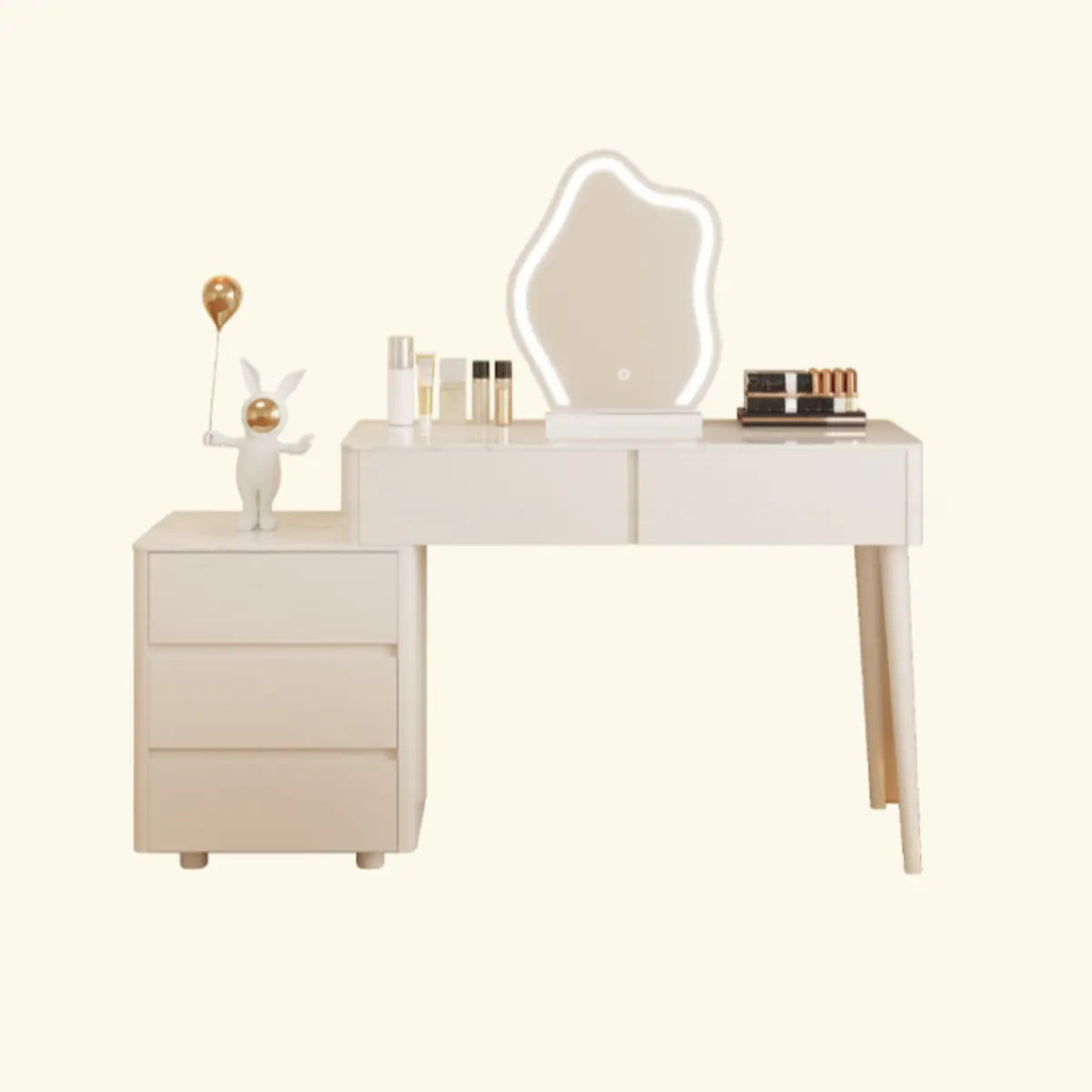 Modern Wavy Marble LED White Adjustable Makeup Vanity Set Image - 7