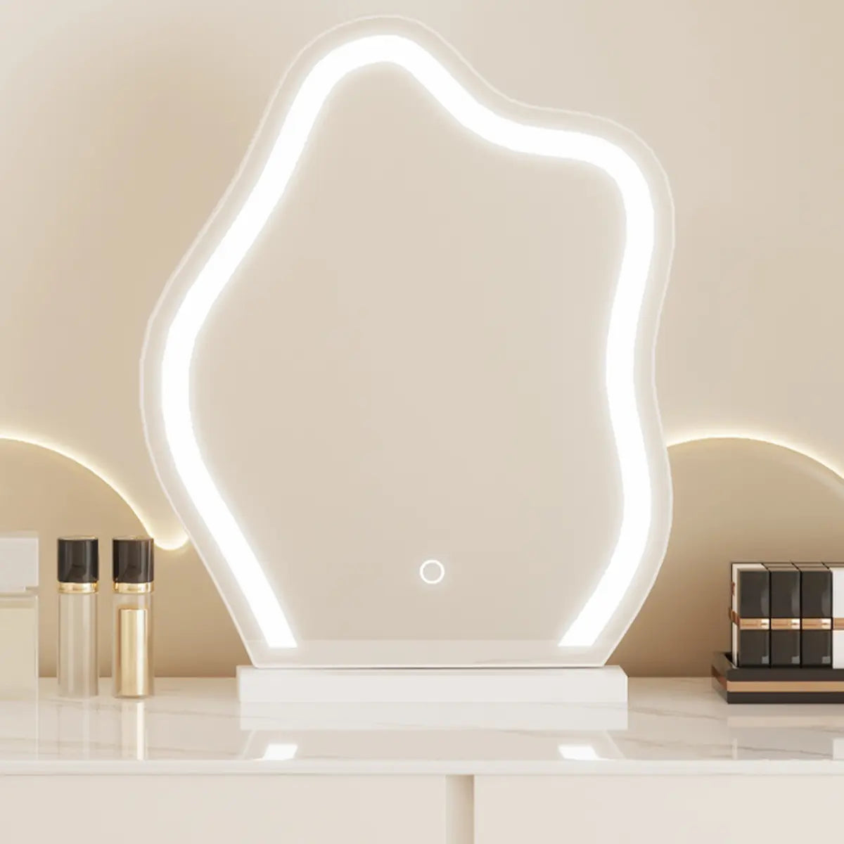 Modern Wavy Marble LED White Adjustable Makeup Vanity Set Image - 9