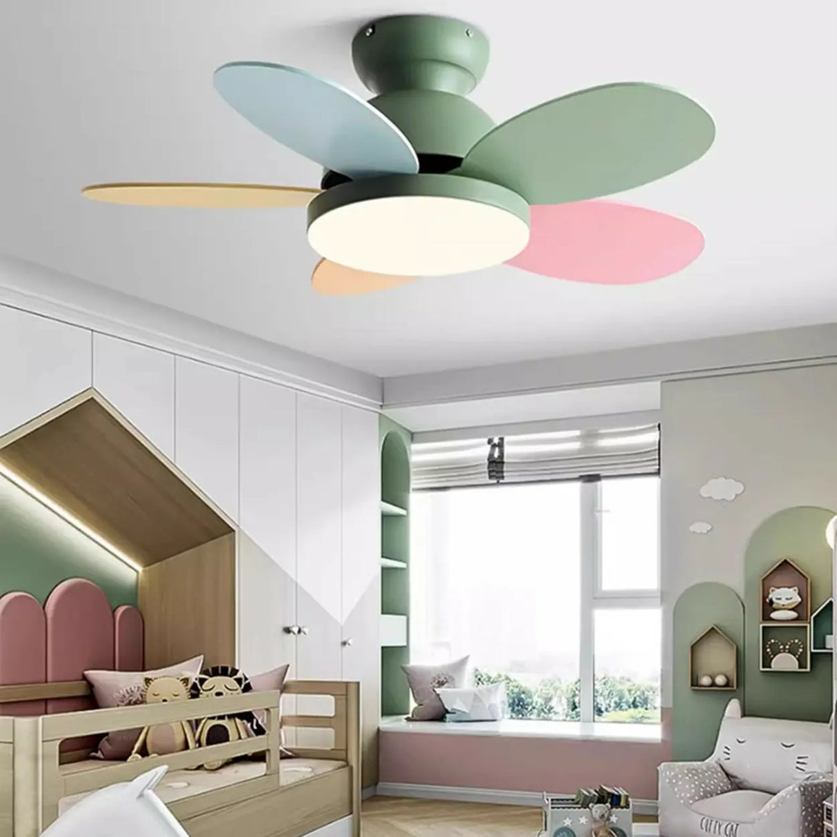 Modern Whimsical Multi-Color LED Kids Ceiling Fan Image - 5
