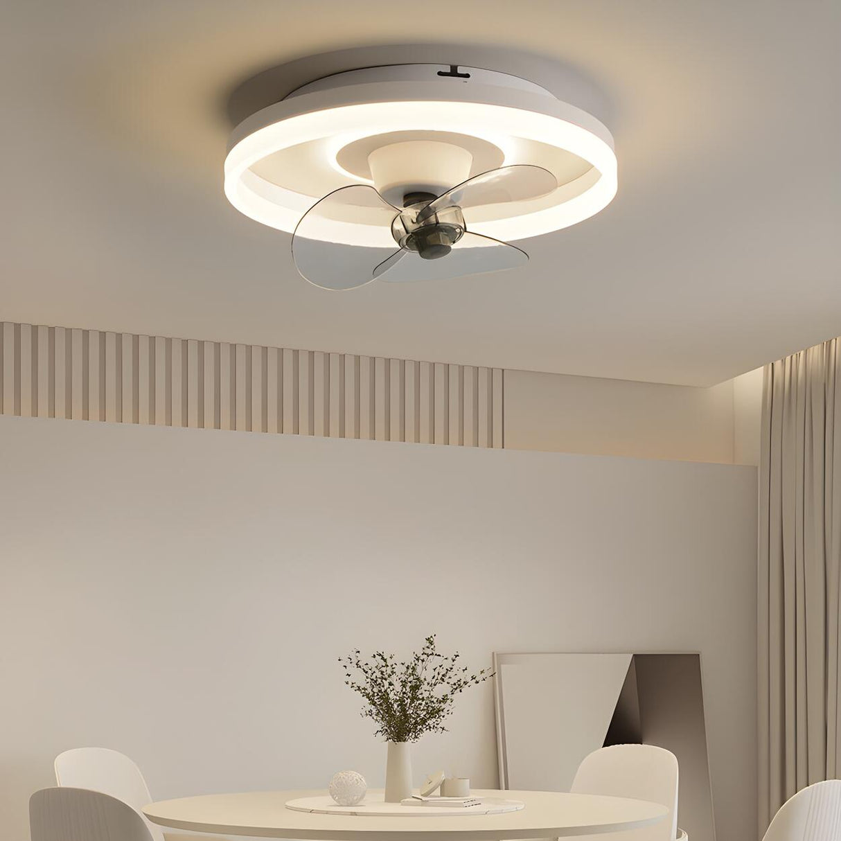 Modern White 3 Blade Circle Ceiling Fan with LED Light Image - 3