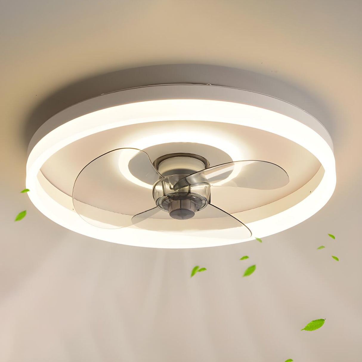 Modern White 3 Blade Circle Ceiling Fan with LED Light Image - 6