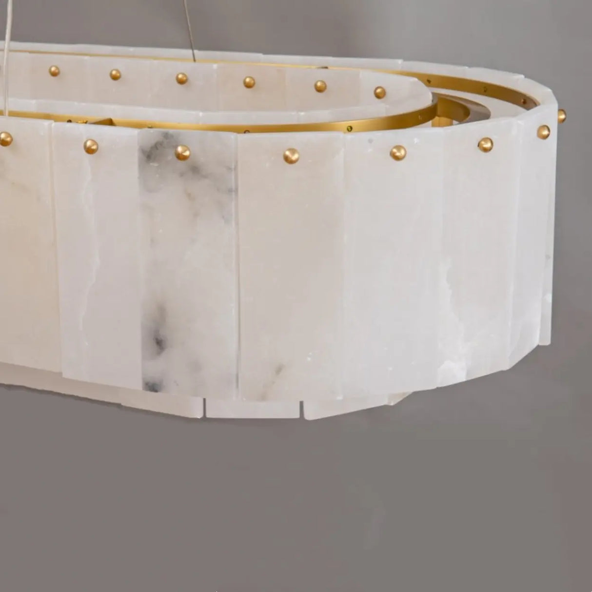 Modern White Alabaster Brass Long Oval Pendant Island Lights Image - 5