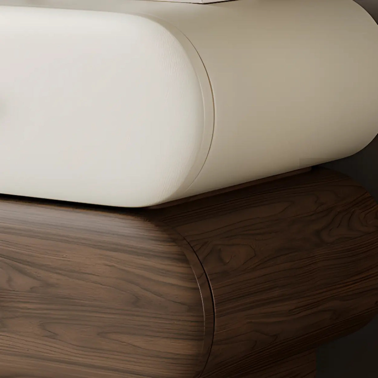 Modern White Brown Oval Nightstand with Rounded Drawers Image - 10