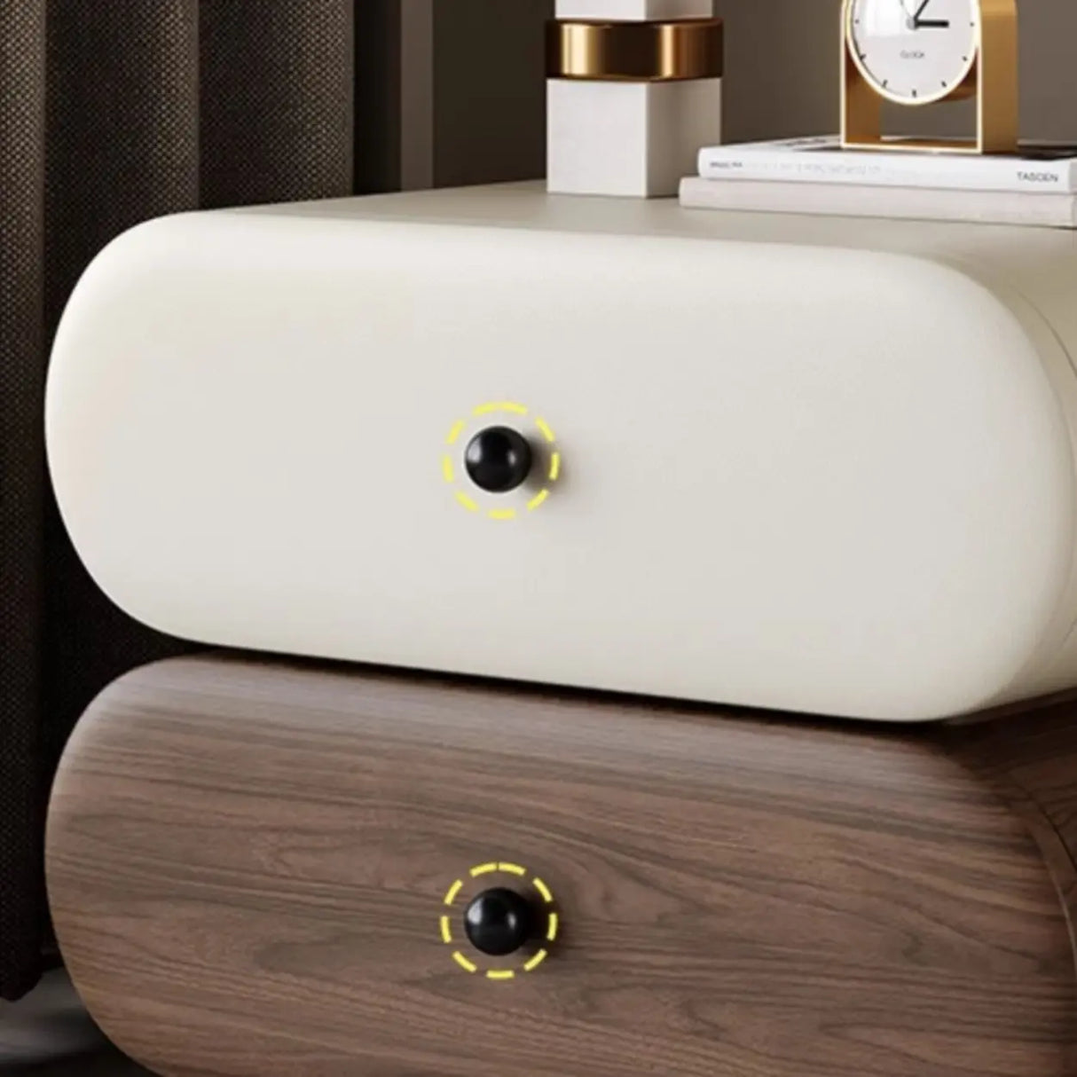 Modern White Brown Oval Nightstand with Rounded Drawers Image - 6