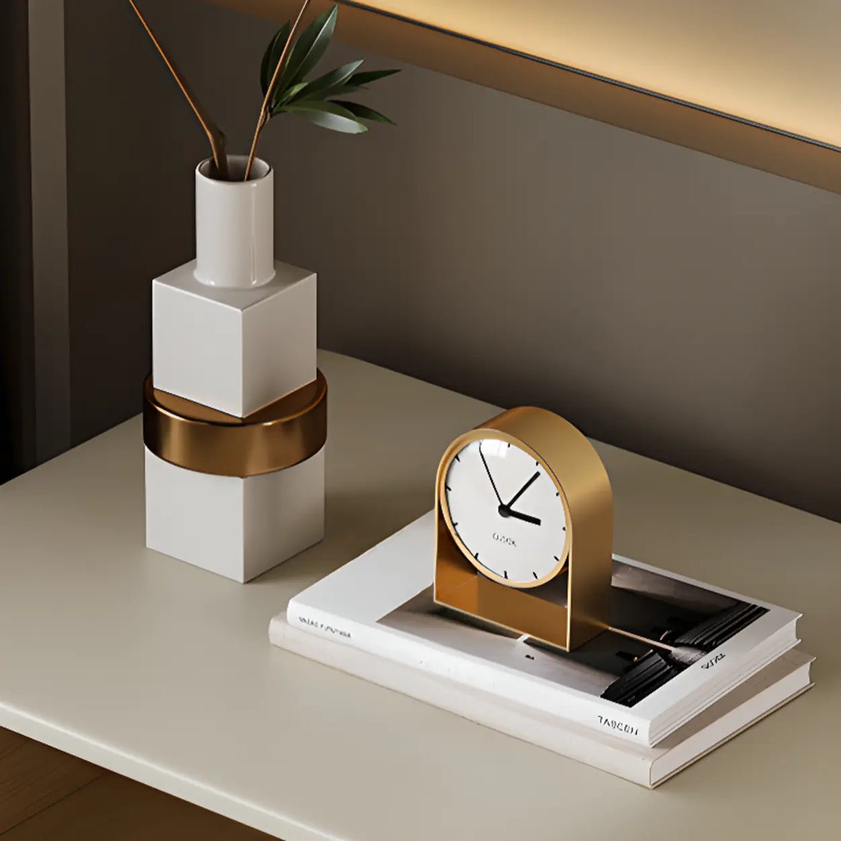 Modern White Brown Oval Nightstand with Rounded Drawers Image - 8