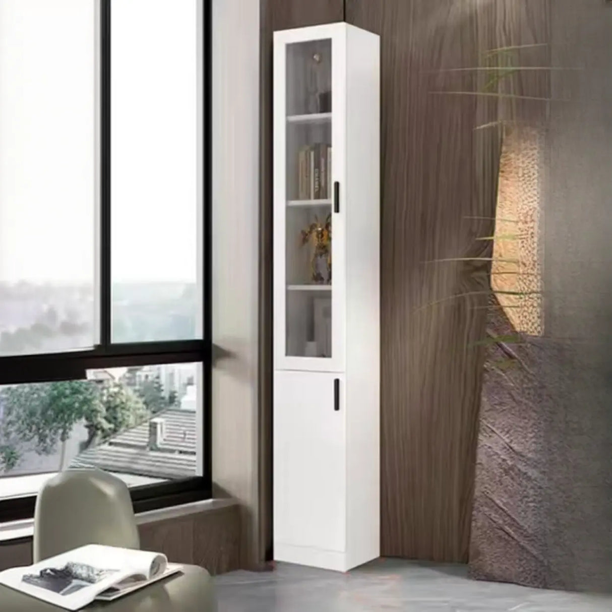 Modern White Composite Wood Corner Large Bookcases Image - 11