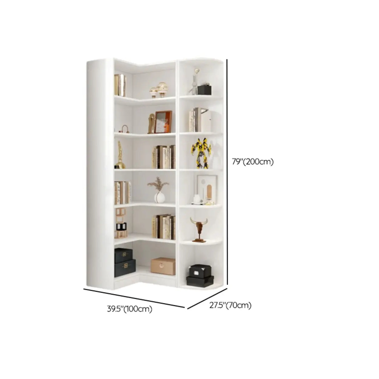 Modern White Composite Wood Corner Large Bookcases Image - 13