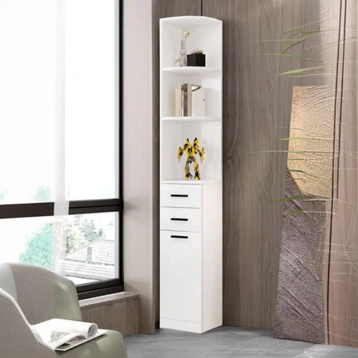 Modern White Composite Wood Corner Large Bookcases Image - 4