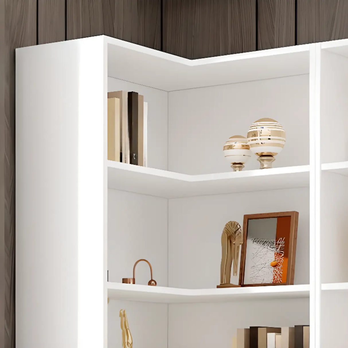 Modern White Composite Wood Corner Large Bookcases Image - 5