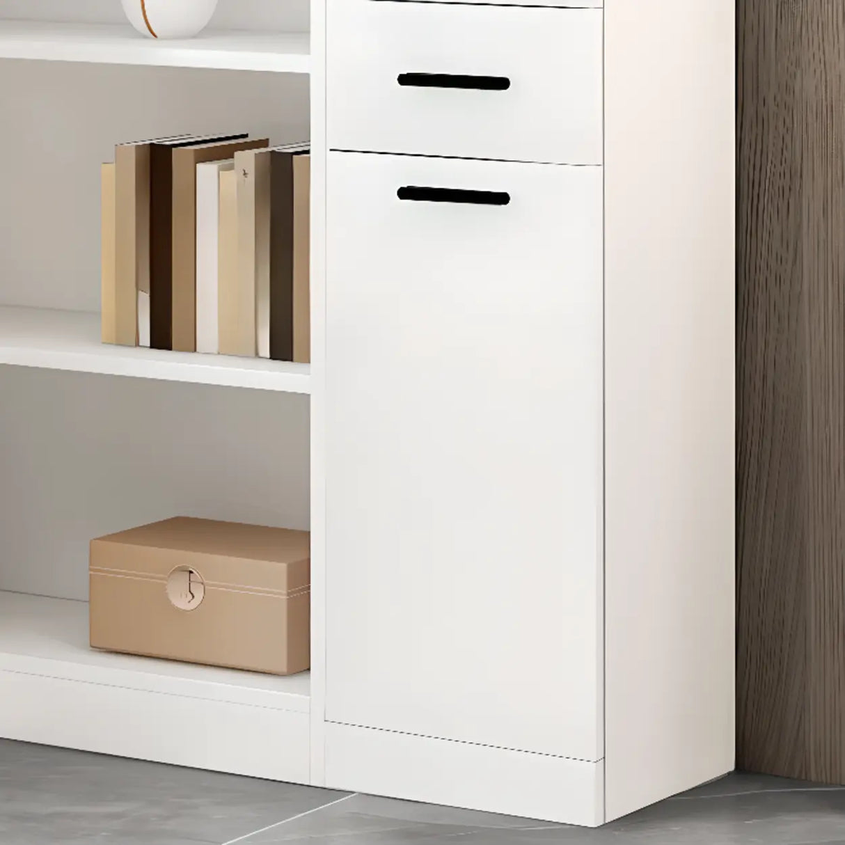 Modern White Composite Wood Corner Large Bookcases Image - 8