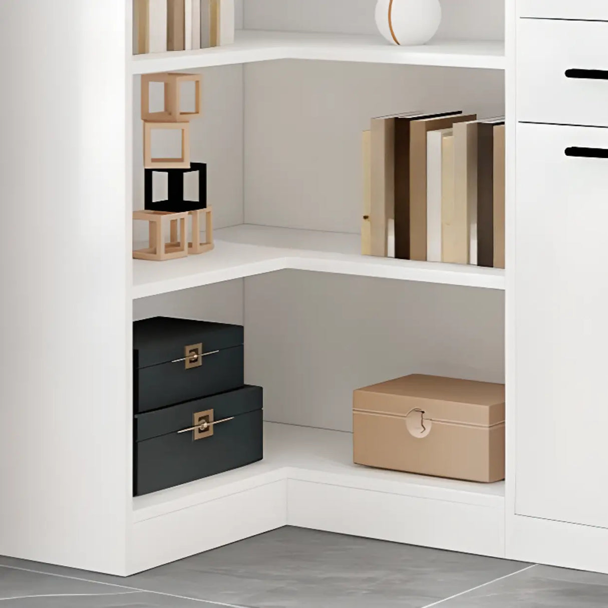 Modern White Composite Wood Corner Large Bookcases Image - 9