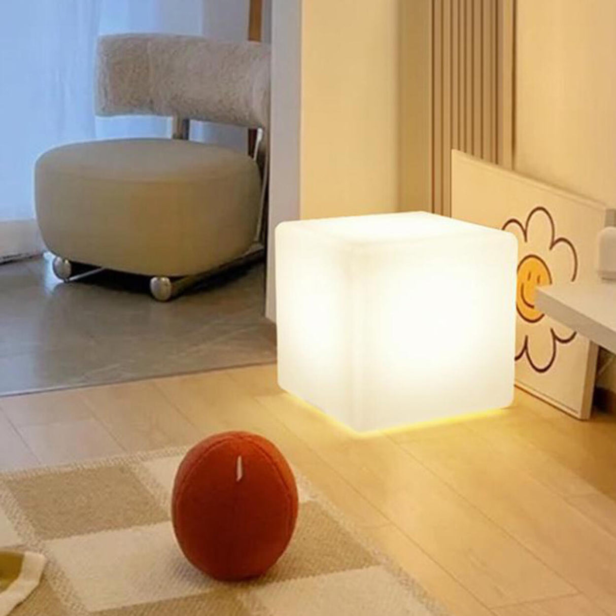 Modern White Cube LED Floor Lamp with Foot Switch Image - 4
