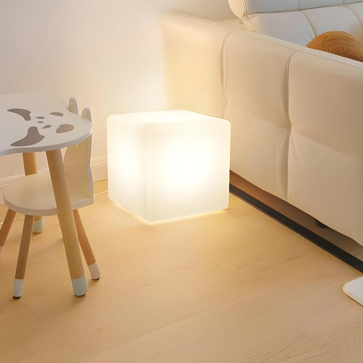Modern White Cube LED Floor Lamp with Foot Switch Image - 8