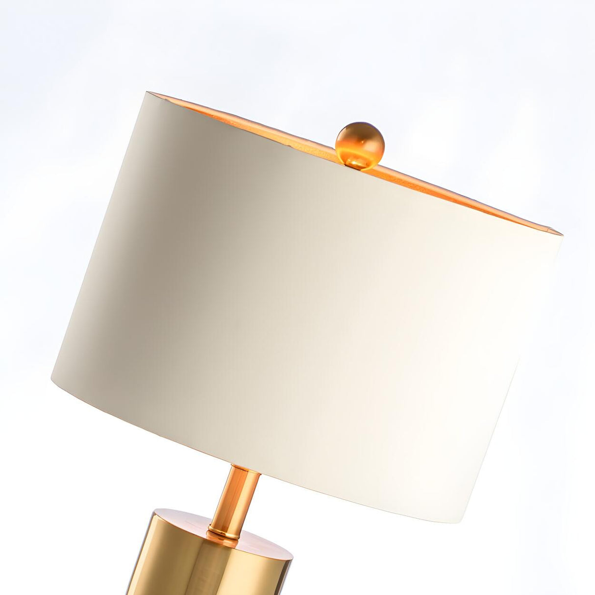 Modern White Cylinder Fabric Shade Stone Table Lamp Image - 12