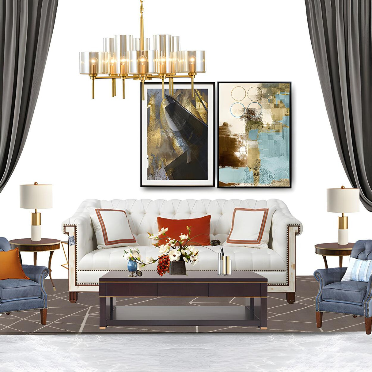 Modern White Cylinder Fabric Shade Stone Table Lamp Image - 14