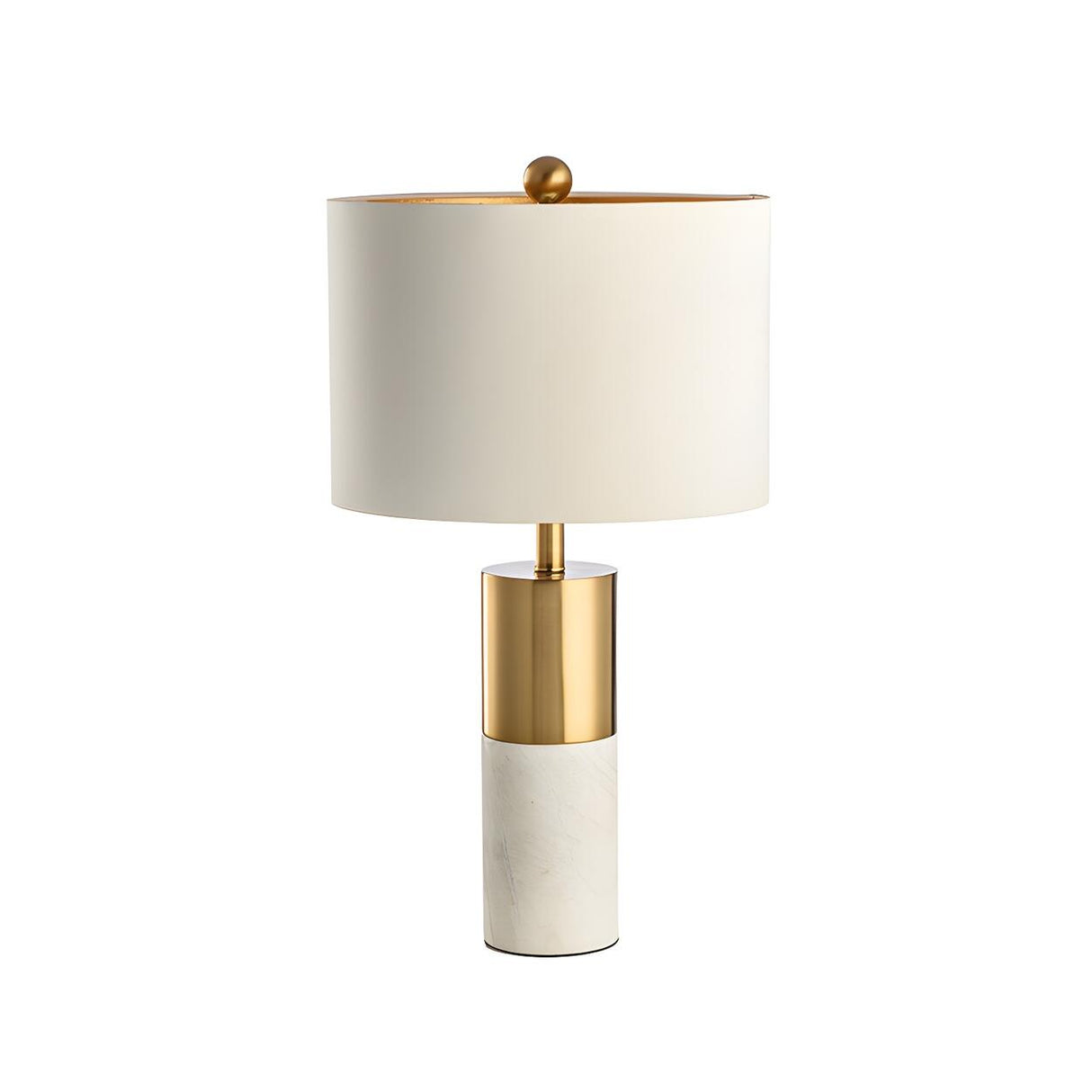 Modern White Cylinder Fabric Shade Stone Table Lamp Image - 5