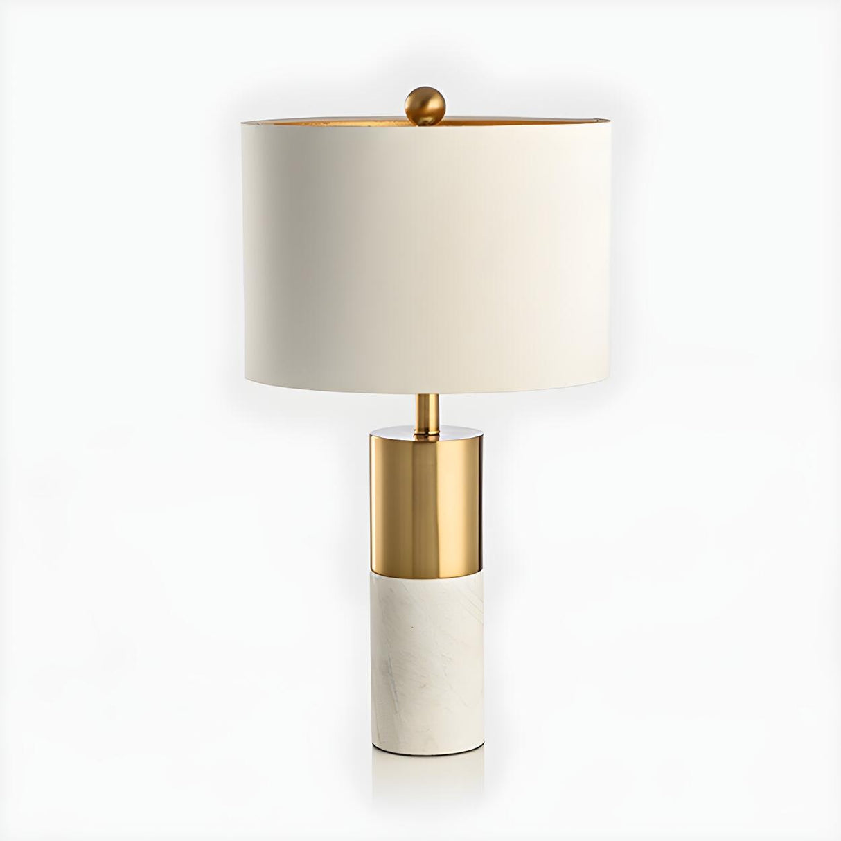 Modern White Cylinder Fabric Shade Stone Table Lamp Image - 6