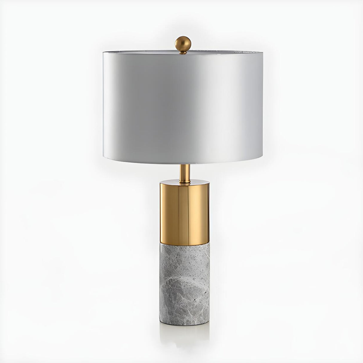 Modern White Cylinder Fabric Shade Stone Table Lamp Image - 7
