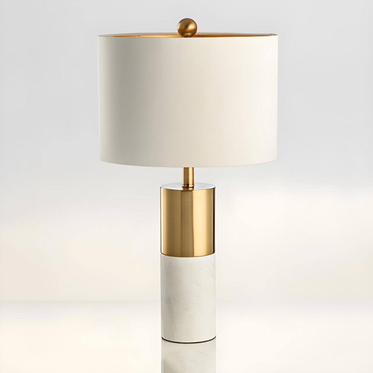 Modern White Cylinder Fabric Shade Stone Table Lamp Image - 8