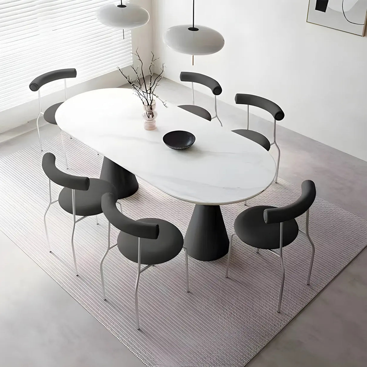 Modern White Double Pedestal Oval Ellipse Stone Dining Table Image - 4