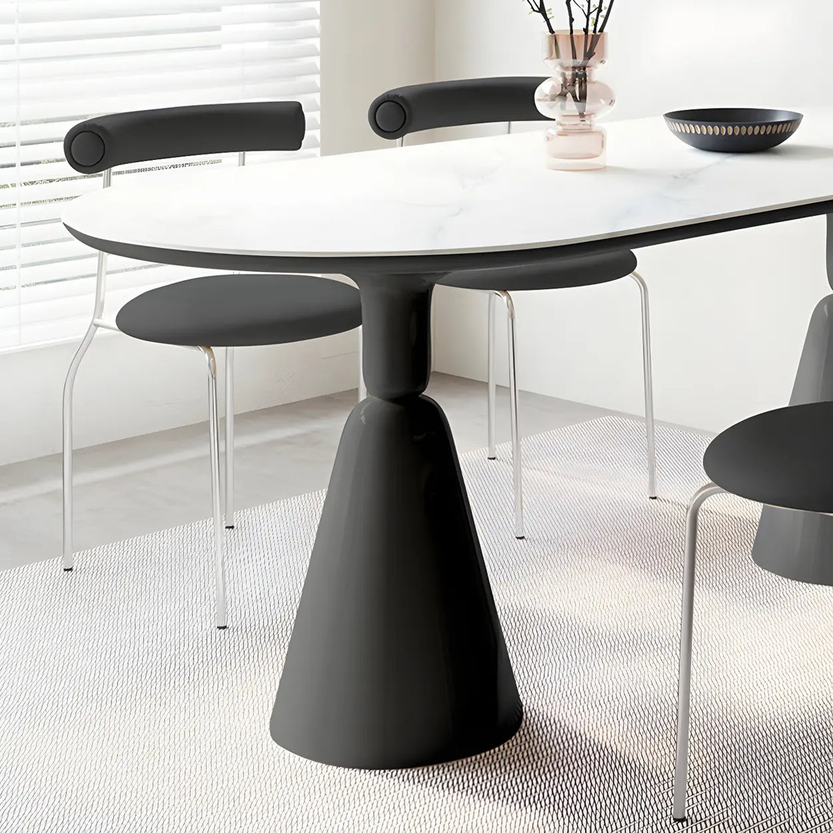 Modern White Double Pedestal Oval Ellipse Stone Dining Table Image - 6