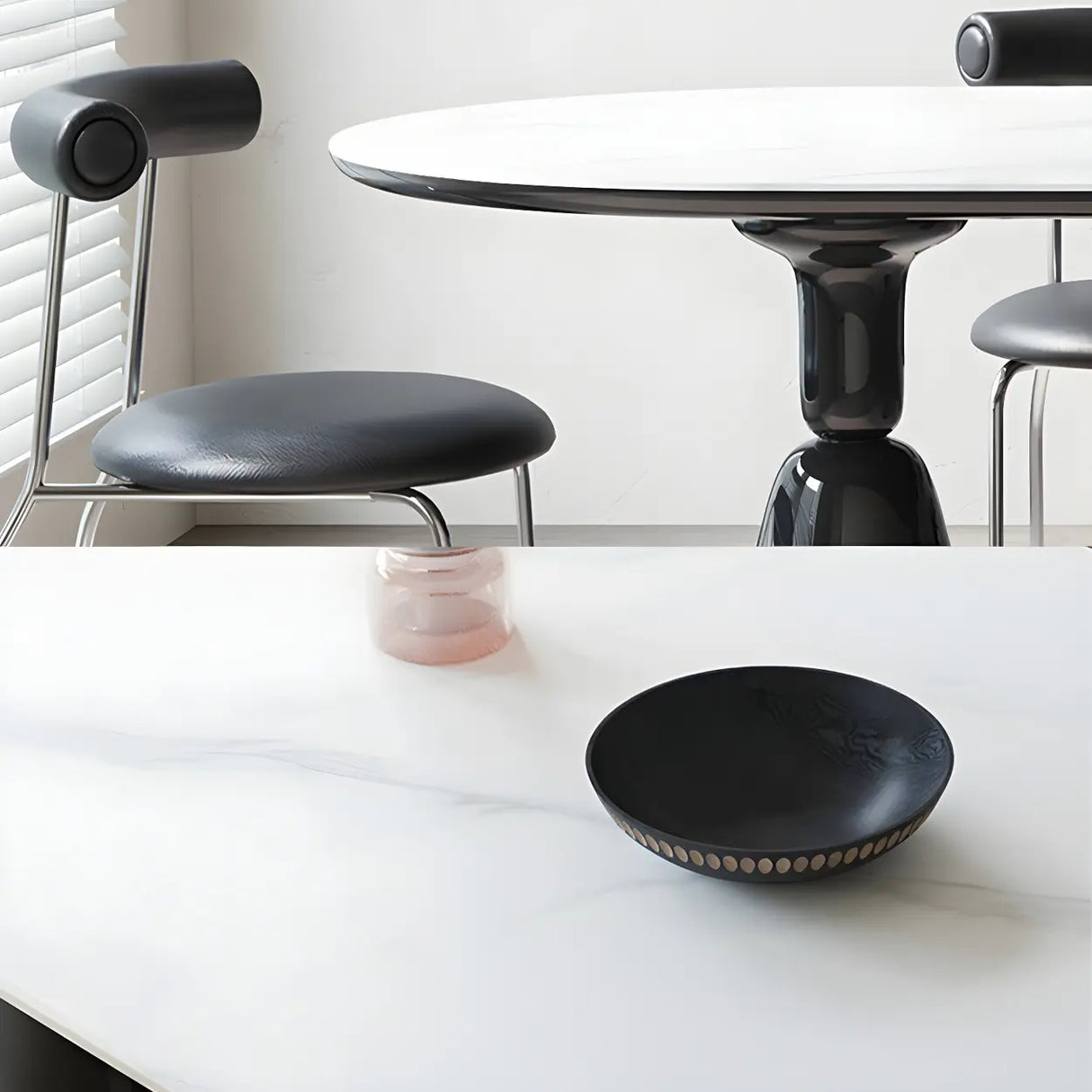 Modern White Double Pedestal Oval Ellipse Stone Dining Table Image - 7