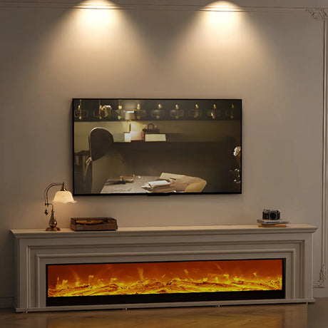 Modern White Electric Fireplace TV Stand with LED Flames Image - 1