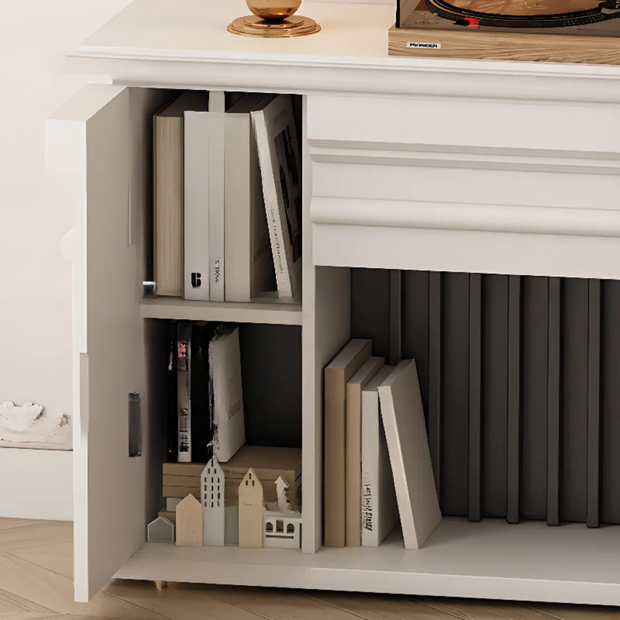 Modern White Electric Fireplace TV Stand with LED Flames Image - 11