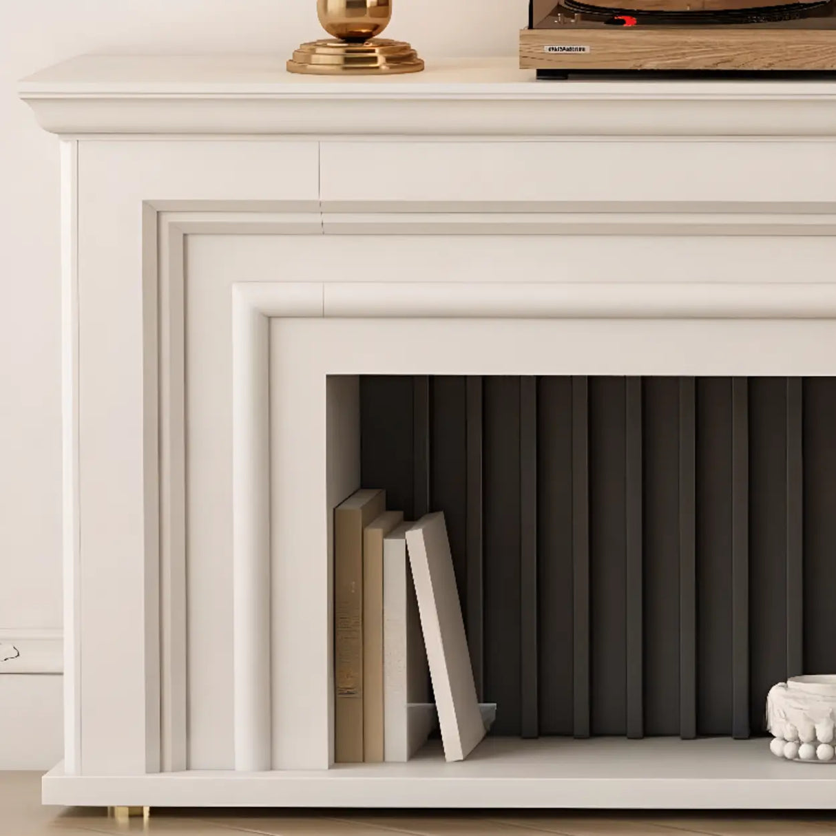 Modern White Electric Fireplace TV Stand with LED Flames Image - 13