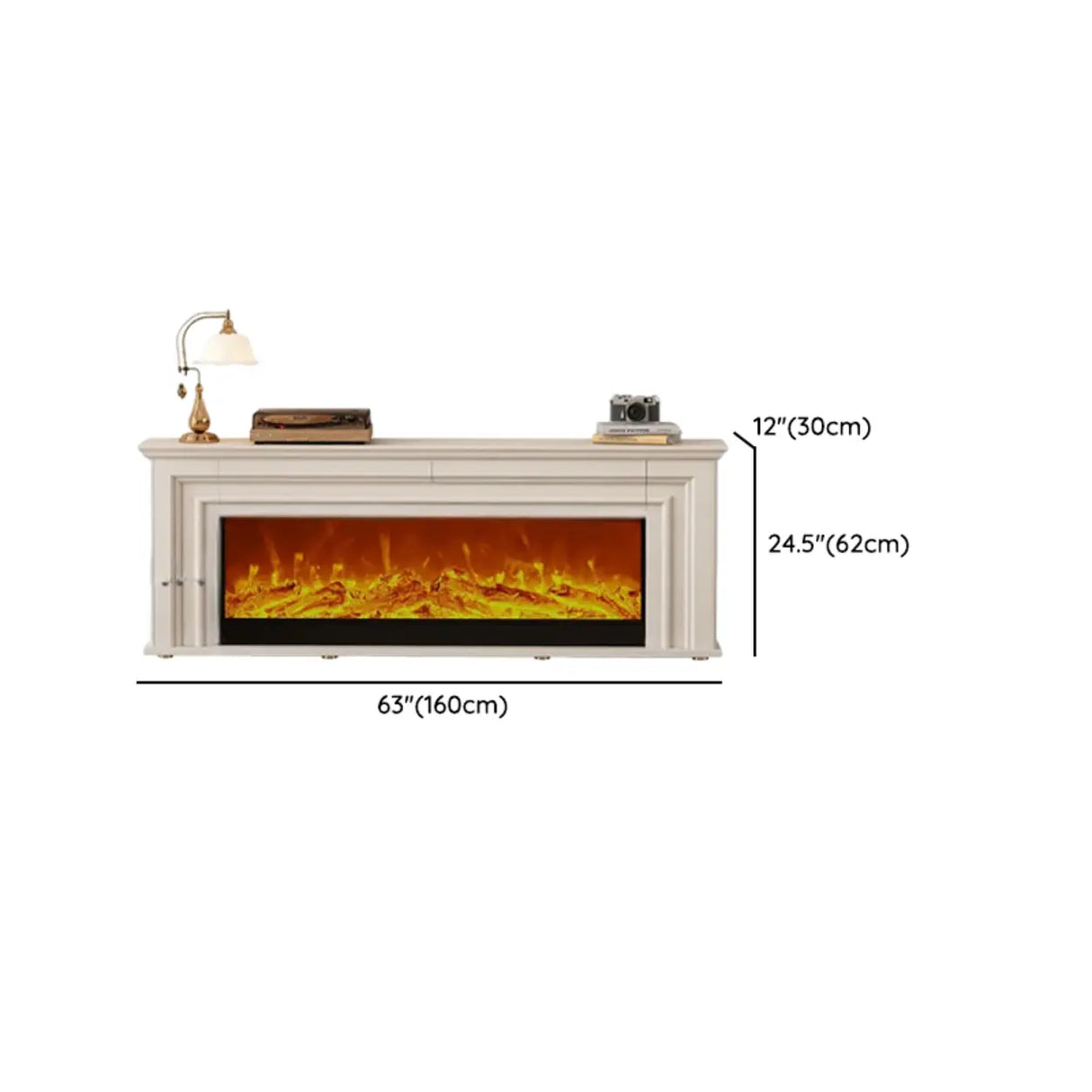 Modern White Electric Fireplace TV Stand with LED Flames Image - 16