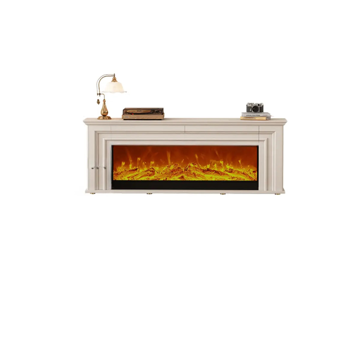 Modern White Electric Fireplace TV Stand with LED Flames Image - 2