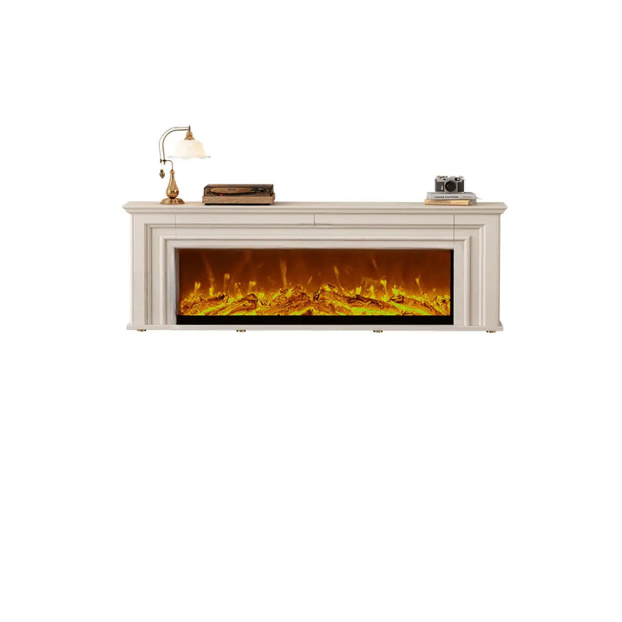 Modern White Electric Fireplace TV Stand with LED Flames Image - 3