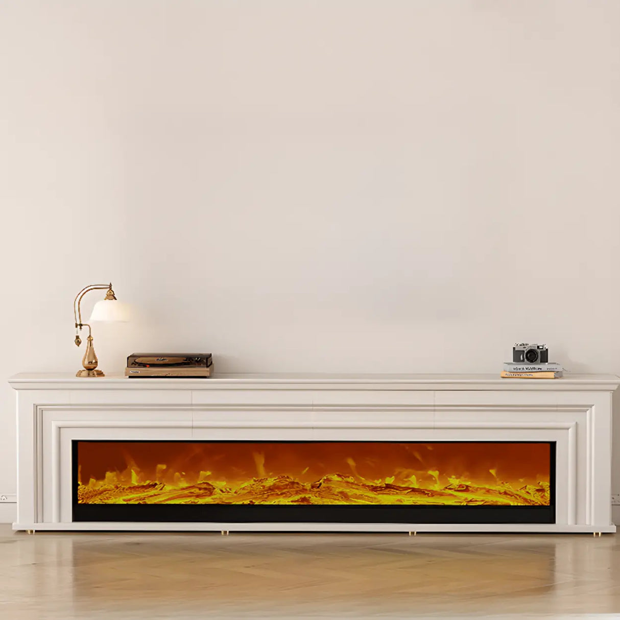 Modern White Electric Fireplace TV Stand with LED Flames Image - 4