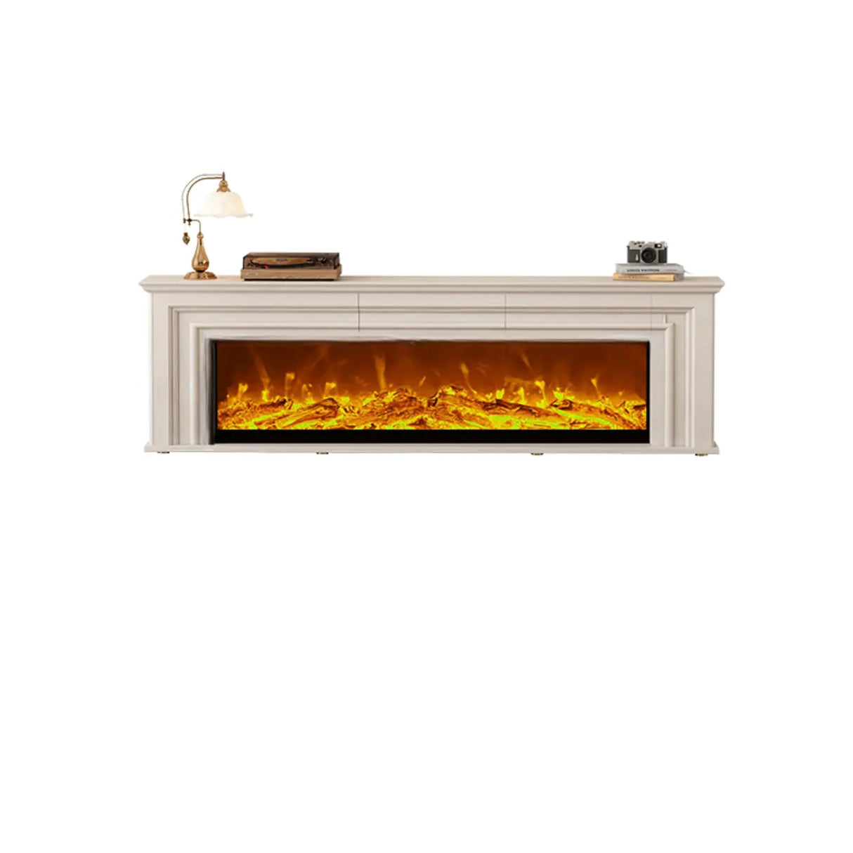 Modern White Electric Fireplace TV Stand with LED Flames Image - 5