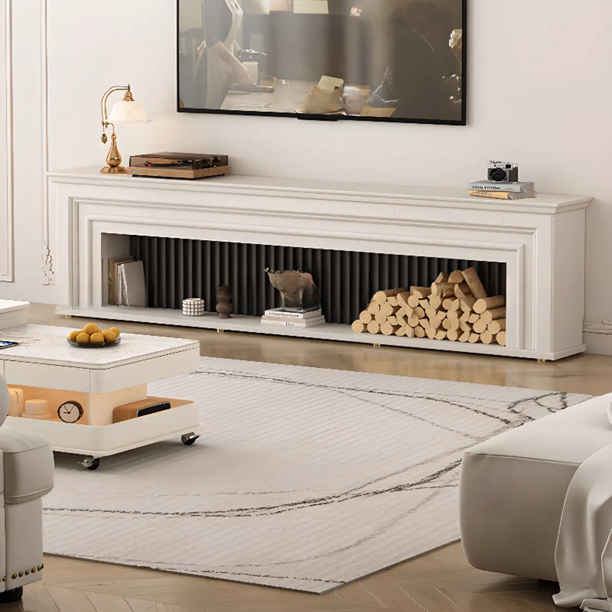 Modern White Electric Fireplace TV Stand with LED Flames Image - 6