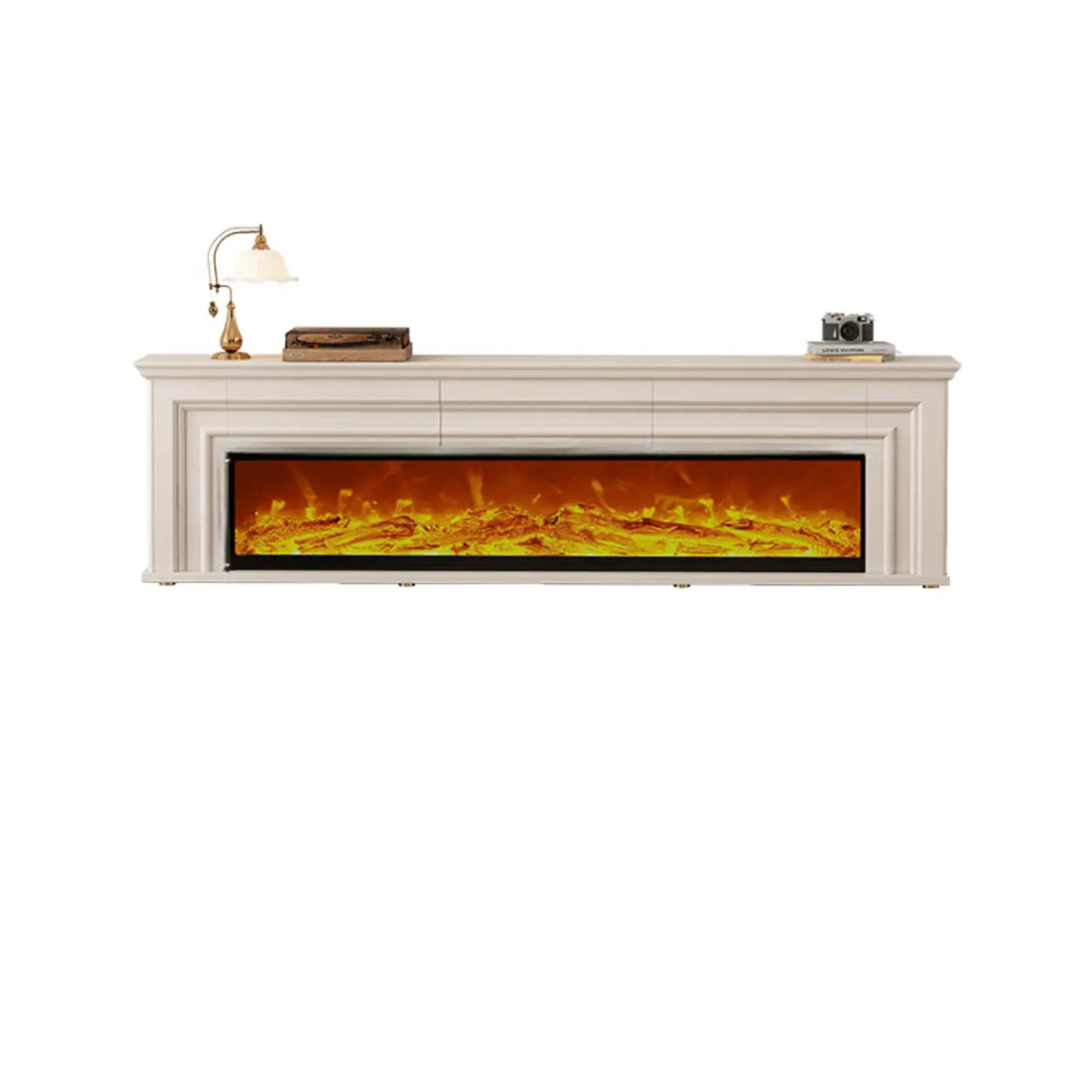 Modern White Electric Fireplace TV Stand with LED Flames Image - 7