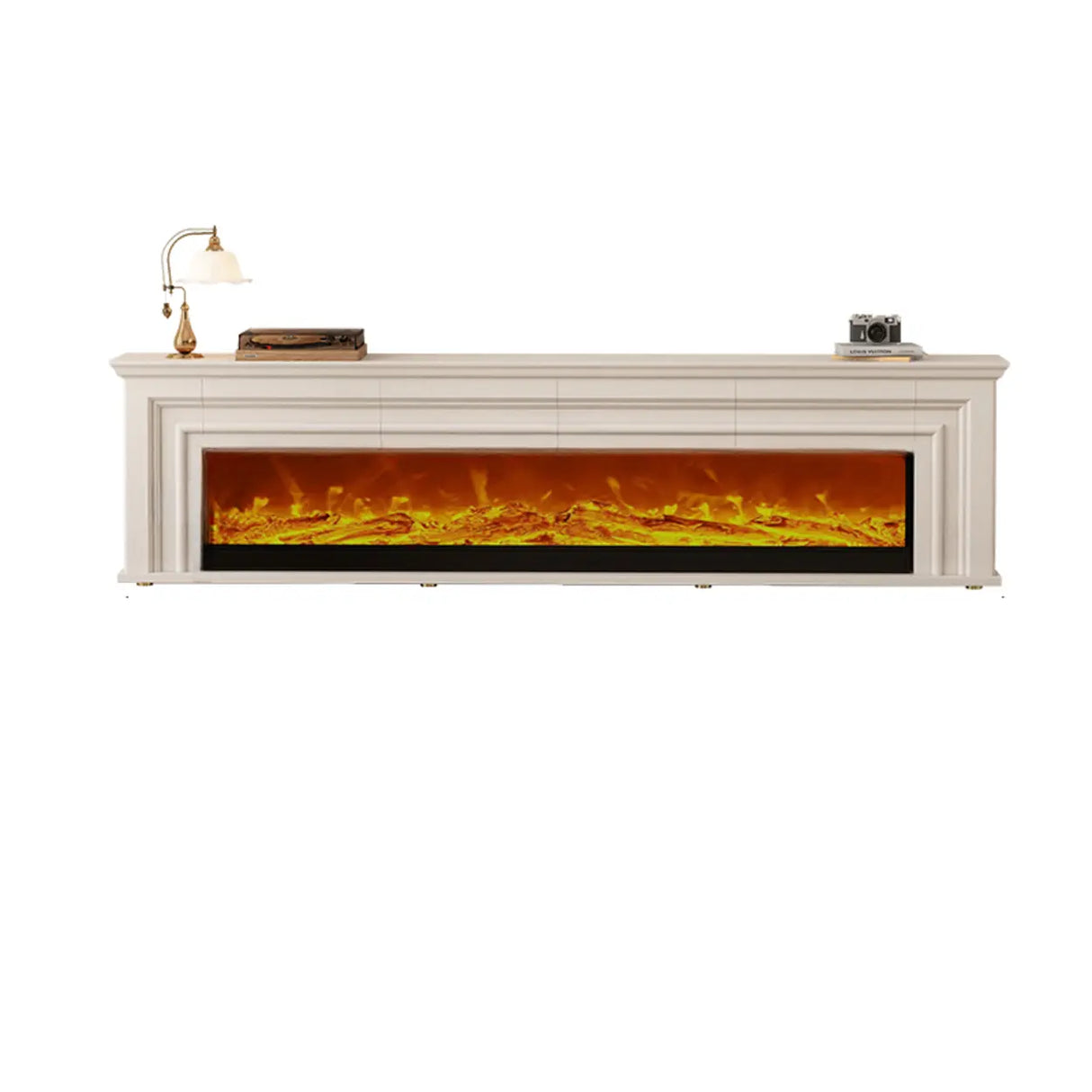 Modern White Electric Fireplace TV Stand with LED Flames Image - 8