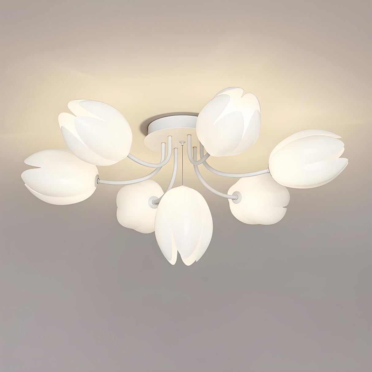 Modern White Elegant Flower Semi-Flush Mount Light Image - 10