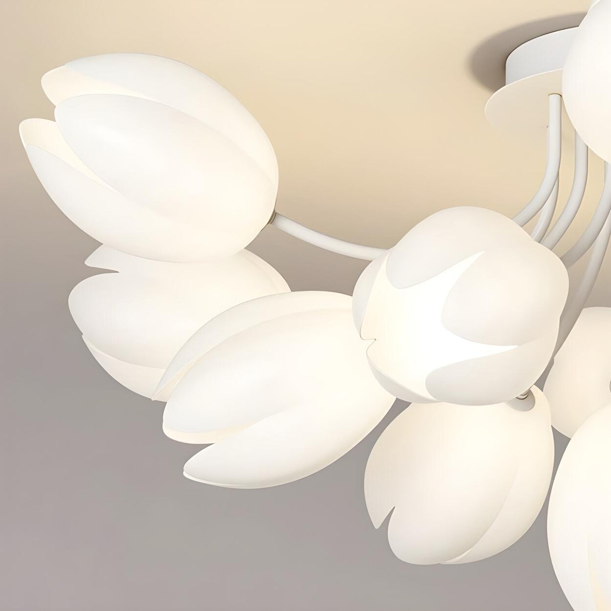 Modern White Elegant Flower Semi-Flush Mount Light Image - 15
