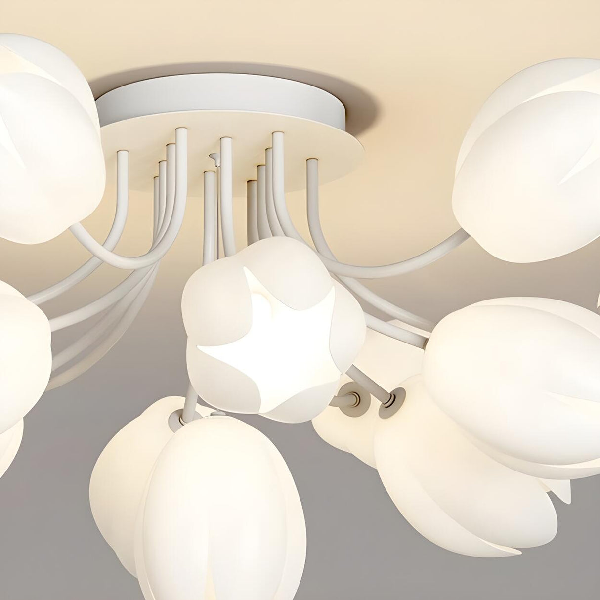 Modern White Elegant Flower Semi-Flush Mount Light Image - 17
