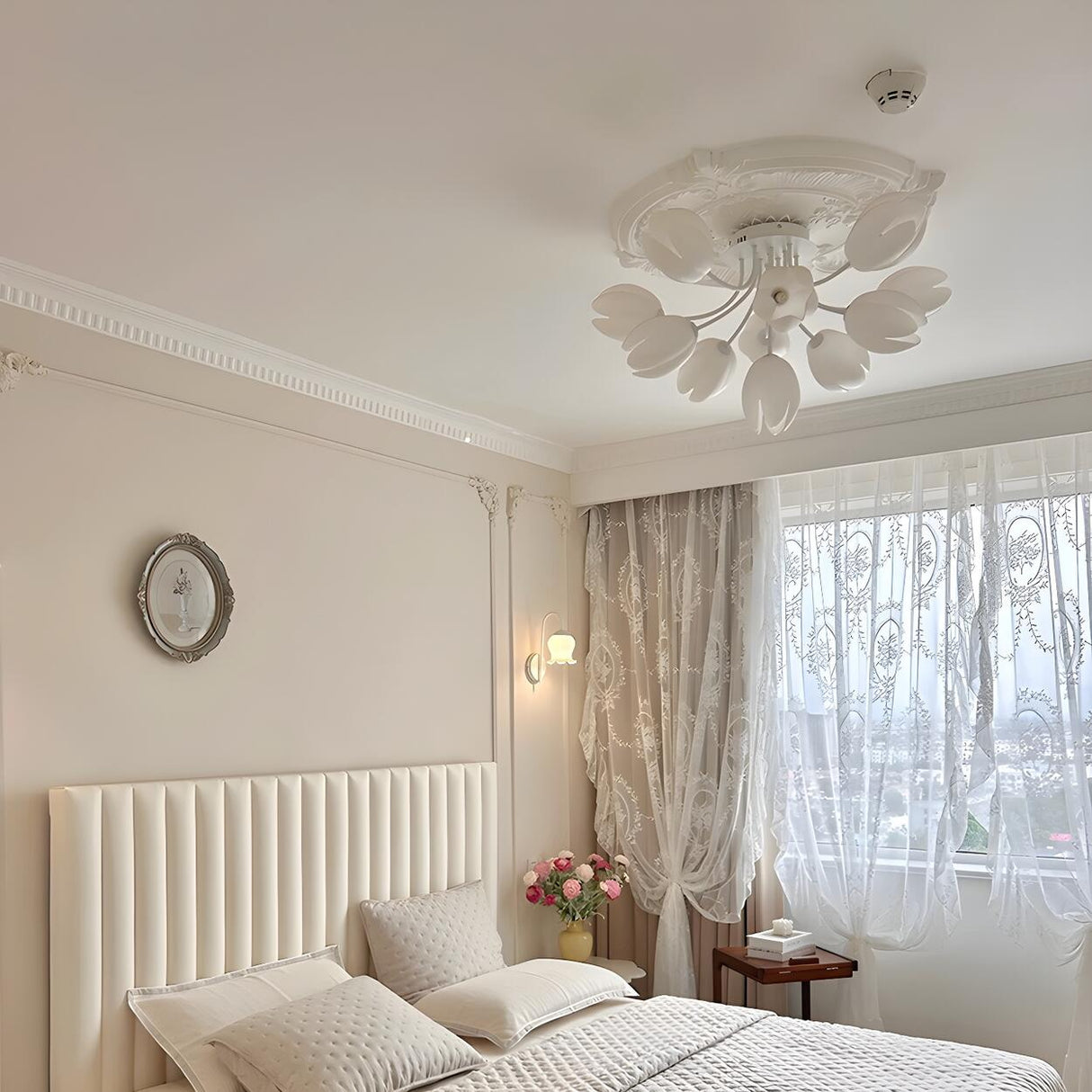 Modern White Elegant Flower Semi-Flush Mount Light Image - 18