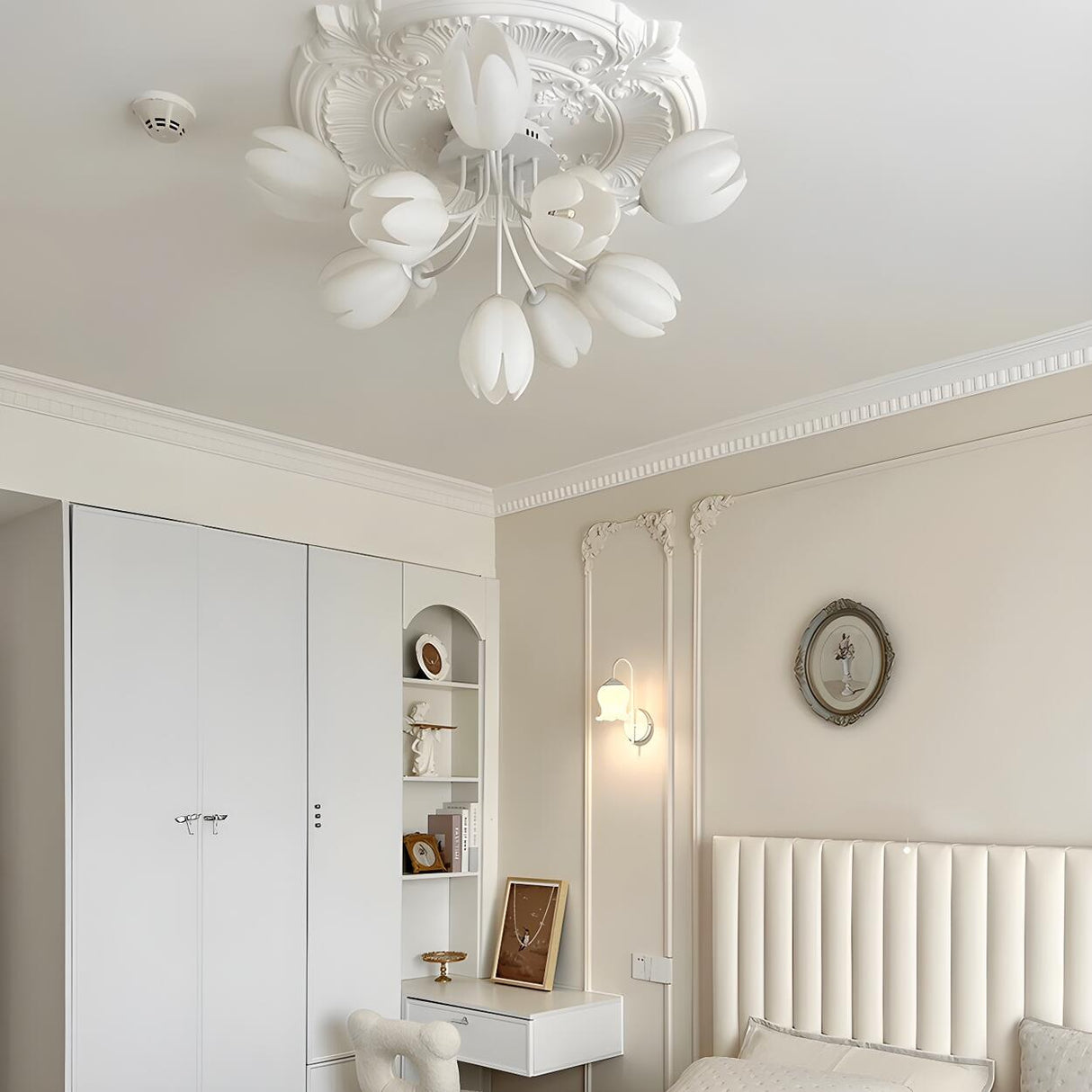 Modern White Elegant Flower Semi-Flush Mount Light Image - 19