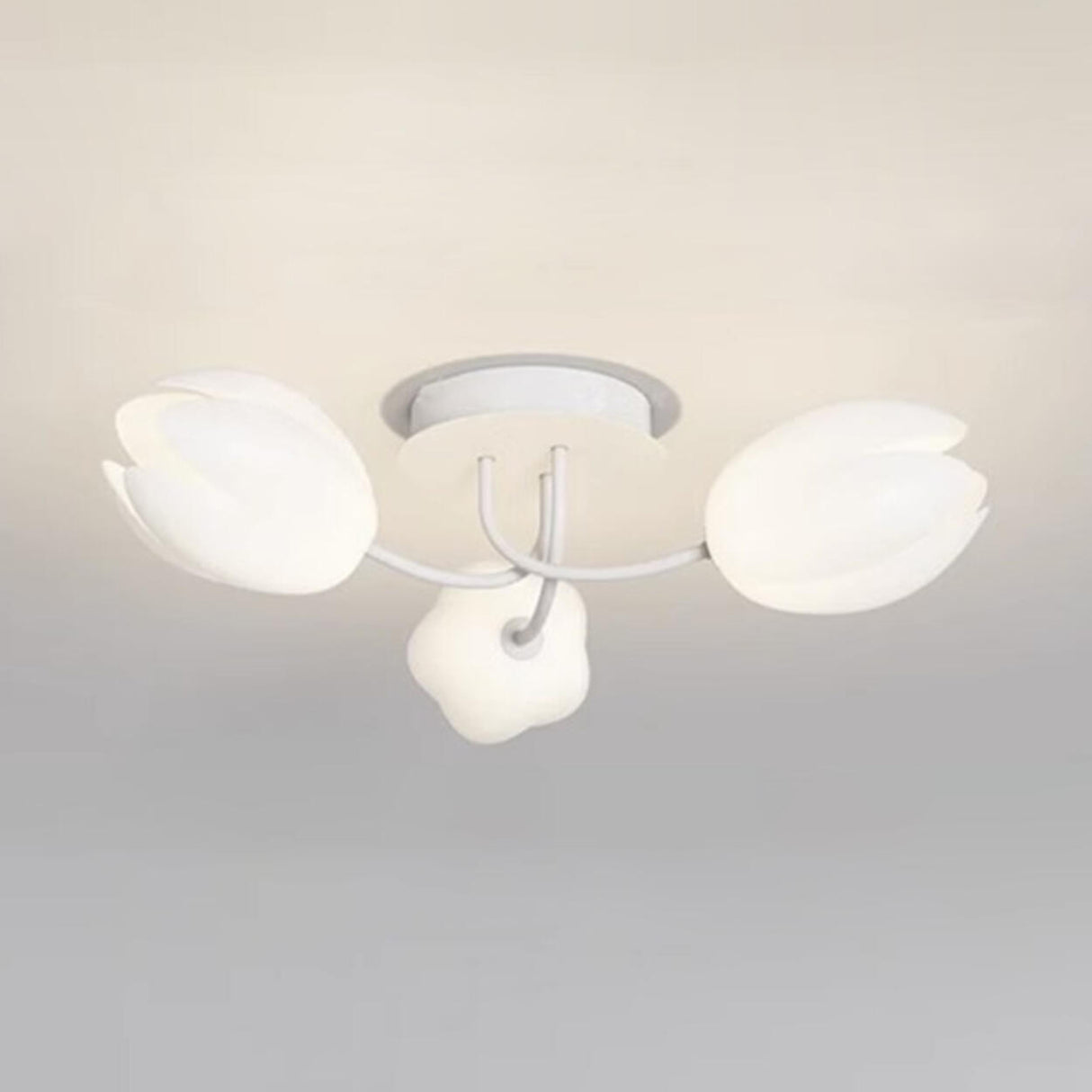 Modern White Elegant Flower Semi-Flush Mount Light Image - 2