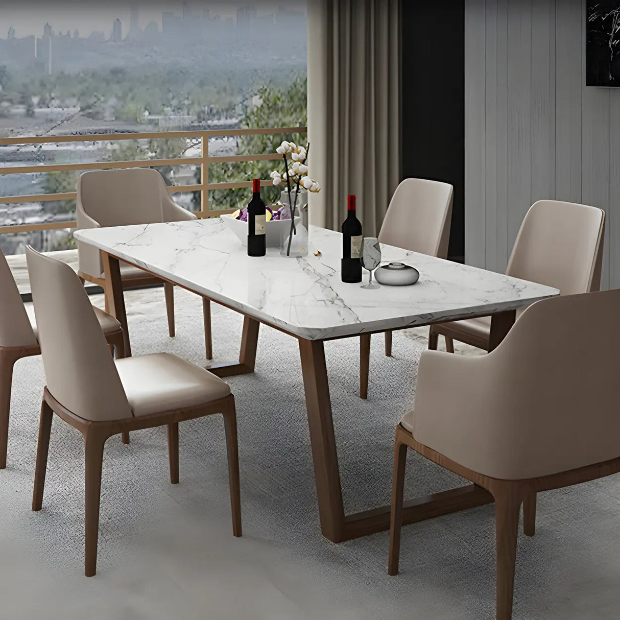 Modern White Elegant Rectangle Stone Dining Table Image - 1