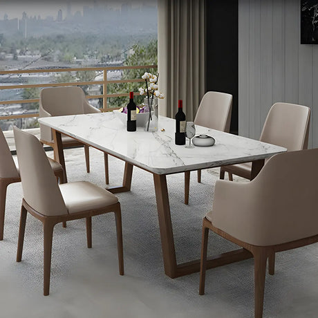 Modern White Elegant Rectangle Stone Dining Table Image - 1