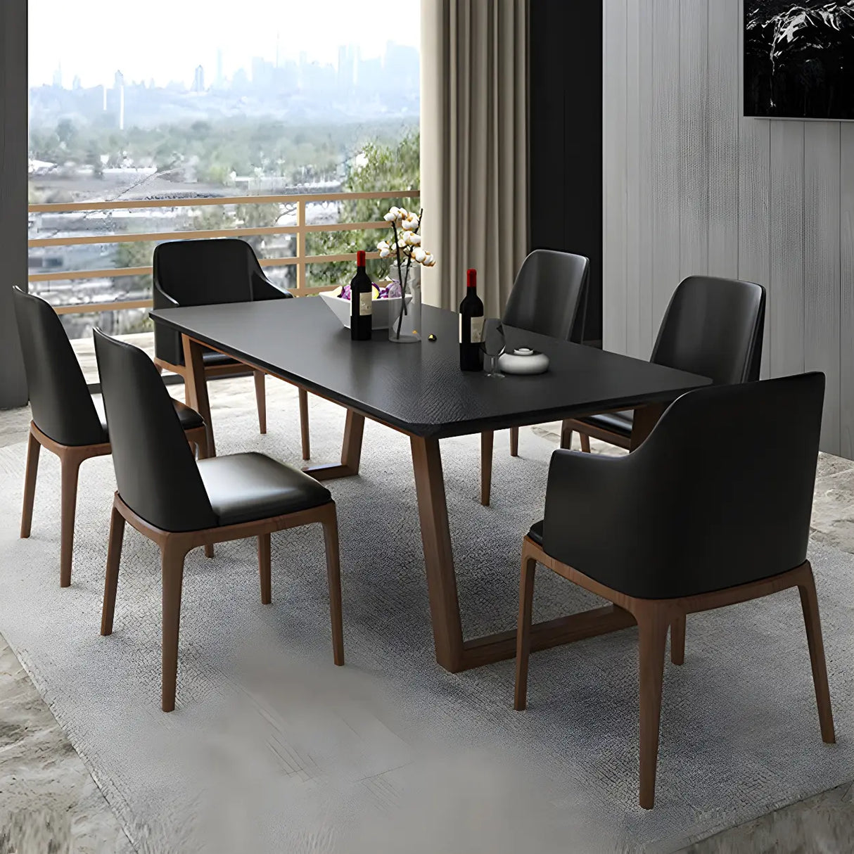 Modern White Elegant Rectangle Stone Dining Table Image - 2